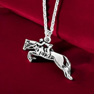 925 Sterling Silver Horseman and Horse Necklace, Horse Jumping Necklace -Gift for Horse Lovers, Special Gift for Horse Riders,Animal Jewelry