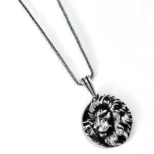 Wild Lion Silver Mens Necklace, Best Lion Men Necklace, Lion Charm With Chain, Necklace For Men, Birthday Gift Necklace, Lion Gift