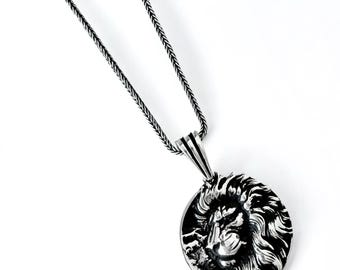 Wild Lion Silver Mens Necklace, Best Lion Men Necklace, Lion Charm With Chain, Necklace For Men, Birthday Gift Necklace, Lion Gift