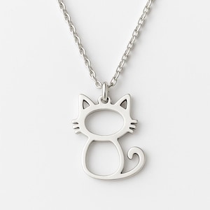 925 Sterling Silver Minimalist Cat Necklace, Handmade Cat Jewelry, Cute Animal Necklace, Gift for Cat Lovers, Unisex Design, Birthday Gift