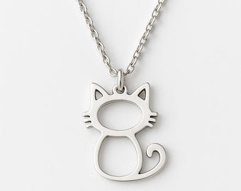 Sterling Silver Cat Necklace: Minimalist Handmade Animal Jewelry