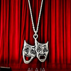 Theater Lover’s Comedy Tragedy Mask Pendant Necklace–Silver Drama Jewelry for Actors Performers, Theater Gift, Symbol of Drama-Unisex Design