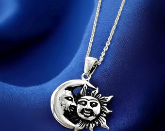 Collier Soleil Et Lune En Argent 925 Avec Pierre De Lune - Pendentif Symbolique - Cadeau Pour Femme, Mère