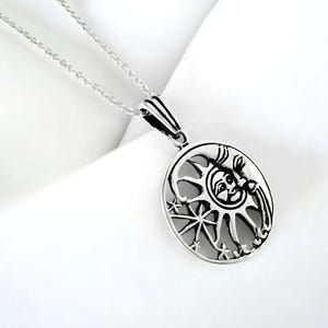925 Handmade Silver Sun and Moon Necklace, Silver Celestial Jewelry, Symbol of Balance and Harmony, Unisex Necklace, Celestial gift idea