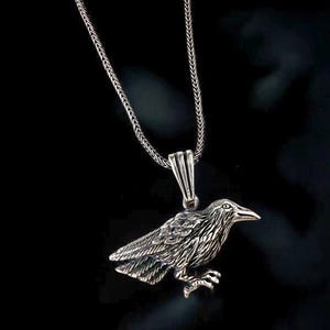 Silver Raven Necklace - Handmade Detailed Raven Figure Pendant - Nature-Themed Accessory - Unique Gift