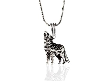 925 Sterling Silver Howling Wolf Pendant - Handmade Animal Jewelry