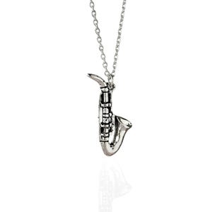 Sterling Silver Saxophone Pendant Necklace -Jazz saxophone pendant- Music Lover Gift- Jazz Instrument Charm-Musical accessory-Unisex Jewelry