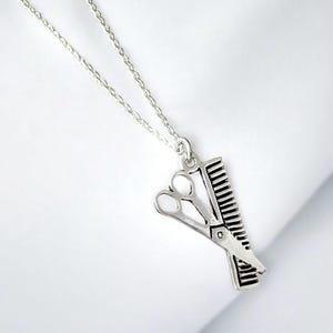 Silver Hairdresser Necklace - Scissors & Comb Pendant - Barber Jewelry Gift