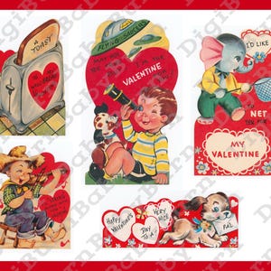 Catorce (14) imágenes JPEG retro de San Valentín de la década de 1950 de alta resolución y 300 DPI, paquete de archivos digitales de tarjetas del Día de San Valentín, escaneos vintage listos para imprimir