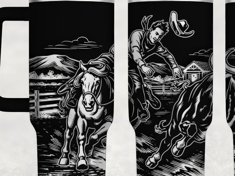 Western Laser SVG 40oz Tumbler Wrap | Rodeo Cowboy Steer Wrestling ...