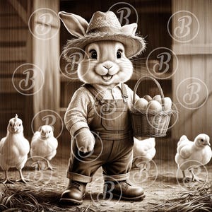 Coniglietto pasquale contadino Laser Wood Burning PNG, file di progettazione digitale Country Rabbit, illusione 3D, pronto per il laser, regalo primaverile rustico carino adorabile