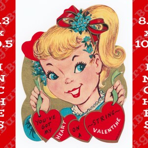 Grande arquivo digital de cartão de dia dos namorados, imagem JPEG de alta resolução retrô de 300 DPI dos anos 1950, pôster efêmero vintage para impressão de 8,3" x 10,5"