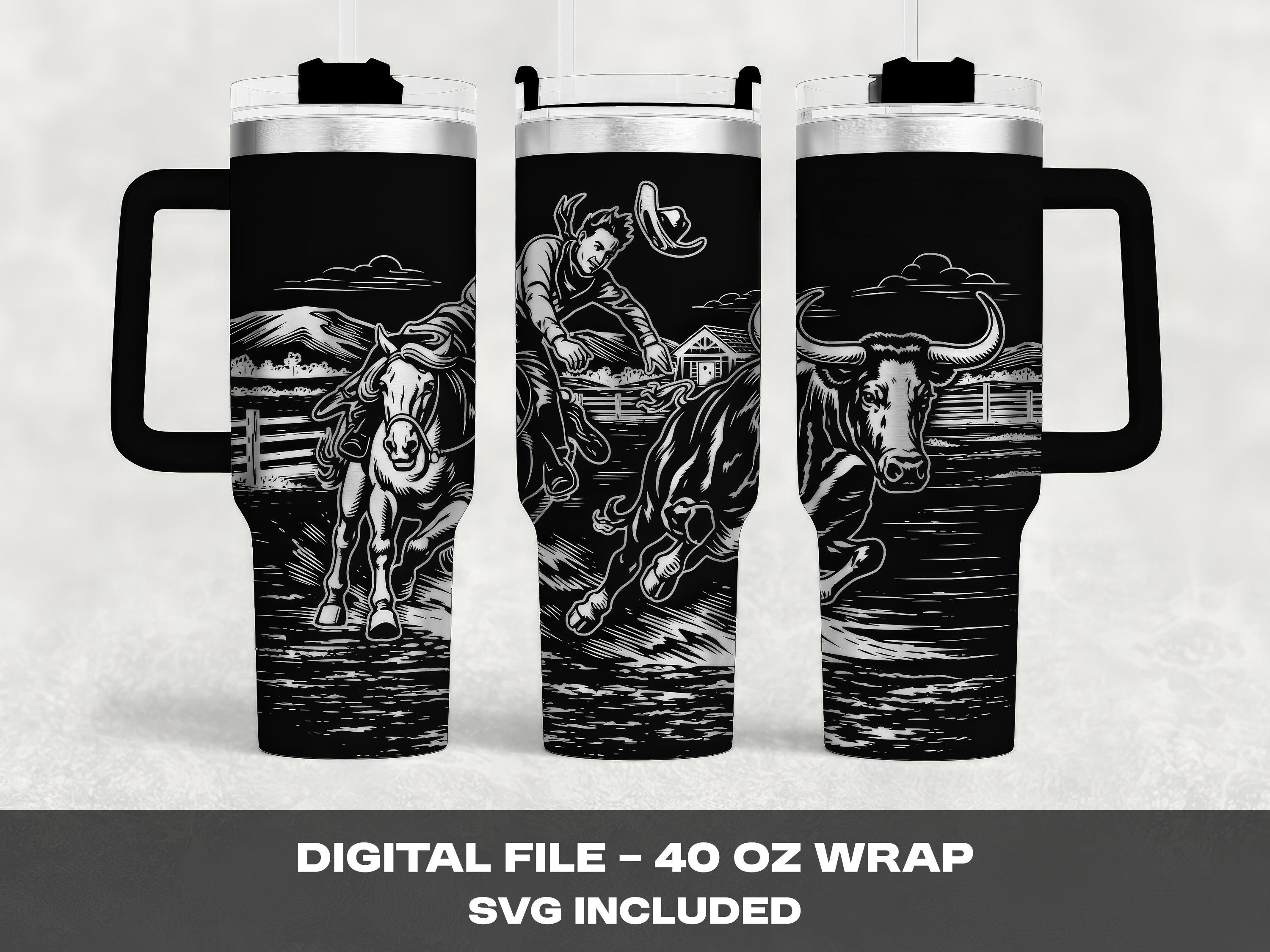 Western Laser SVG 40oz Tumbler Wrap | Rodeo Cowboy Steer Wrestling ...