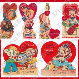 Sixteen (16) Retro High Res 300 DPI 1950s Valentine JPEG Images, Old Valentine&#39;s Day Card Digital File Bundle, Vintage Ready To Print Scans