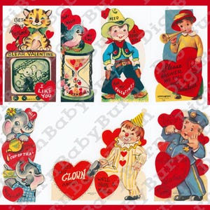 Siebzehn Retro High Res 300 DPI 1950s Valentine JPEG Bilder, Alte Valentinstagskarte Digitale Datei Bundle, Vintage bereit zum Drucken von Scans