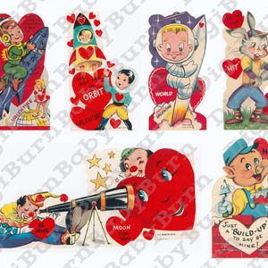 Thirteen (13) Retro High Res 300 DPI 1950s Valentine JPEG Images, Old Valentine's Day Card Digital File Bundle, Vintage Ready To Print Scans
