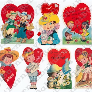 Paquete de archivos digitales de tarjetas de San Valentín, catorce (14) imágenes JPEG retro de San Valentín de la década de 1950 de alta resolución y 300 DPI, escaneos vintage listos para imprimir