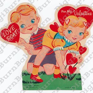 Tarjeta de dulces de San Valentín de gran tamaño, archivo digital, imagen JPEG retro de San Valentín de los años 50 de alta resolución de 300 DPI, póster vintage imprimible de 12,8" x 11,9"