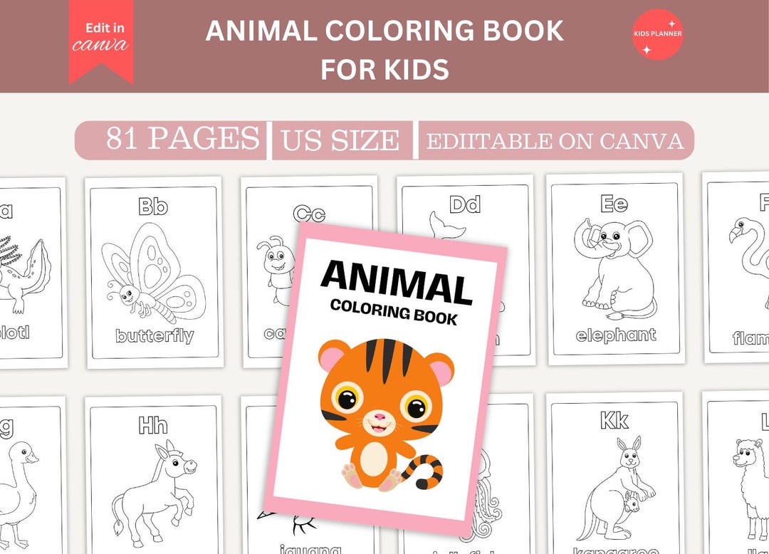 Animal Coloring Book for Kids, Fun & Cute Illustrations, Educational ...