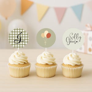 One Silly Goose Cupcake Toppers | Printable 1st Birthday Party Decor | Editable Canva Tags