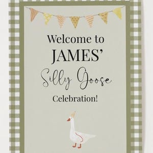 One Silly Goose Welcome Sign | 1st Birthday Printable Party Decor | Editable Canva Template