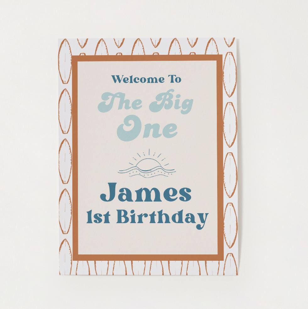 The Big One Surf Birthday Welcome Sign - Digital download