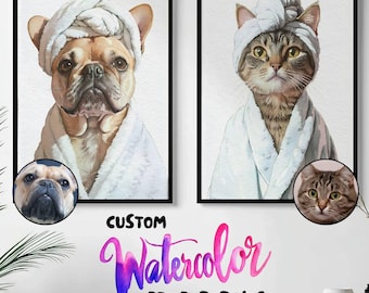 Custom Watercolor Pet Portrait: Funny Dog Bathroom Art (Digital Download)