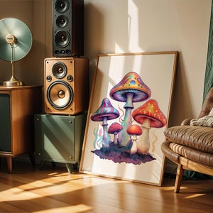 Trippy Psychedelic Mushroom Art, Digital Poster, Creative Wall Art, Digital Mushroom Poster, Psychedelic Art, Instant Download, Trippy Vibes