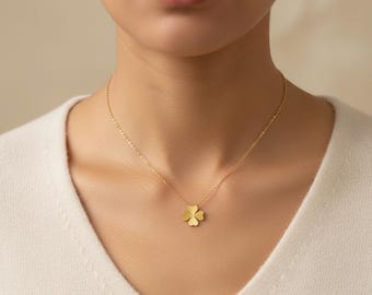 Dainty 18K Gold Plated Four Leaf Clover Necklace, Lucky Charm Pendant, Minimalist Good Luck Jewelry, Gift for Her, Tiny Clover Necklace