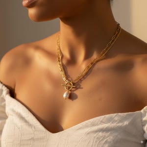 Minimalist Freshwater Pearl Drop Necklace,Necklace,Baroque Pearl Double Layer Necklace