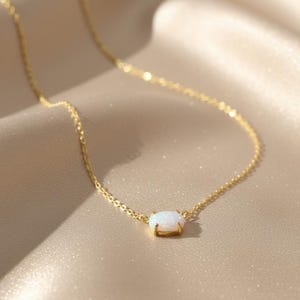 Tiny Opal Necklace – Dainty Gold Chain, Minimal October Birthstone Jewelry,Dainty Opal Stone Necklace ,Necklace, Gift for Her