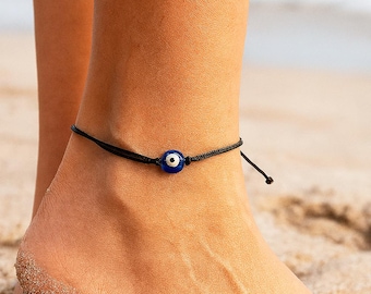 Sierlijk boze oog-enkelbandje: verstelbare gouden voetketting, minimalistische bescherming