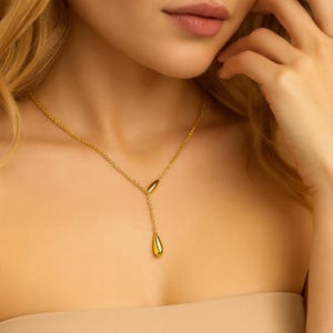 Gold Teardrop Lariat Halskette, Minimalist Y Förmige Anhänger Halskette, Gold Drop Ketten Schmuck, Elegante Layering Halskette für Frauen