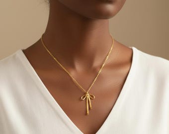 Minimalistic 14K Gold Filled Dainty Bow Necklace,Elegant Feminine Layering Chain, Gift for Her, Everyday Necklace,Mother's day gift to Mom