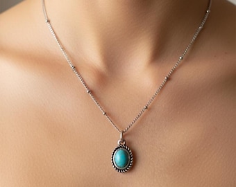 Collier pendentif turquoise, argent sterling, bijoux bohème du sud-ouest