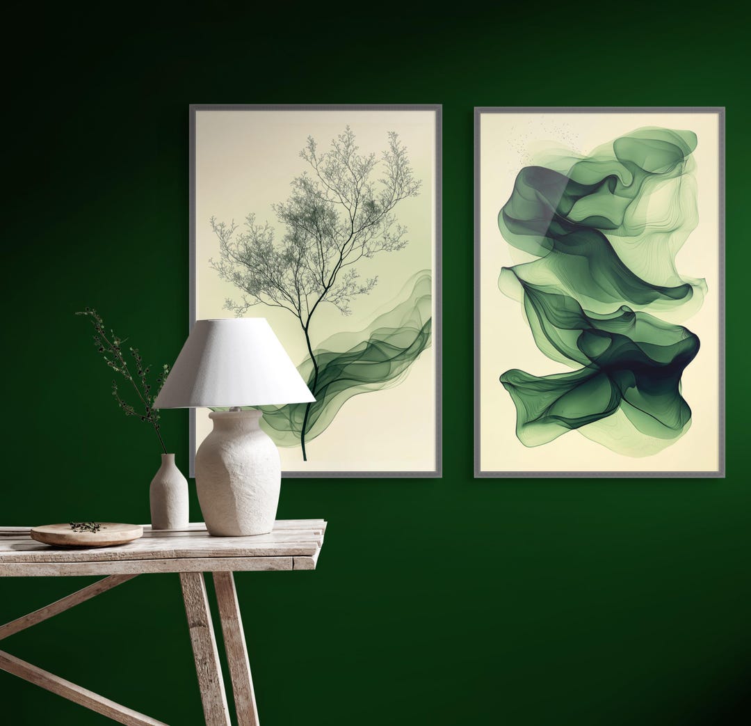 Sage Green Abstract Wall Art Set of 2 | Minimalist Digital Prints for ...