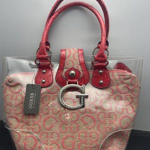 Y2K NWT Pink Guess Clear Tote Purse with Removeable Travel Bag