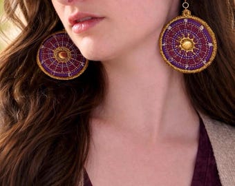 Customizable Moon & Star Talisman Lightweight Drop Earrings - Handmade Embroidery Jewelry