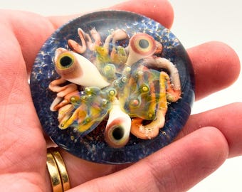 Trioculi – Handmade Borosilicate Glass Cabochon – Gothic Paperweight Decor