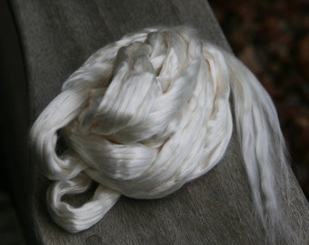 FIBER: Tussah Silk Roving Top 4 oz Combed Fiber Bleached White 4 ounces