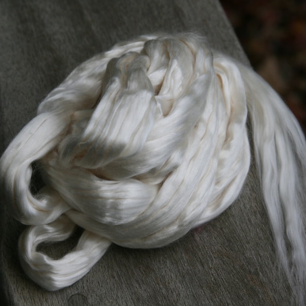 FIBER: Tussah Silk Roving Top 8 oz Combed Fiber Bleached White - 8 ounces