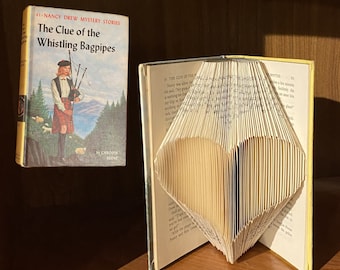 Nancy Drew Folded Heart Book Art -  CELEBRATE Nancy Drew - Upcycled Altered Folded Vintage 41 The Clue of the Whistling Bagpipes