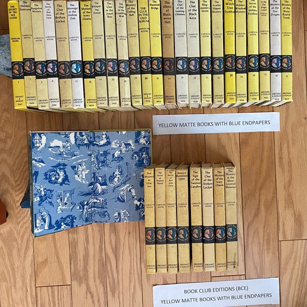 Nancy Drew Books by Carolyn Keene Yellow Matte with BLUE END PAPERS, also Book Club Editions with Blue Endpapers - Lots to Choose From