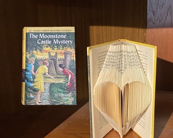 Nancy Drew Folded Heart Book Art - CELEBRATE Nancy Drew - Upcycled Altered Folded Vintage 40 The Moonstone Castle Mystery
