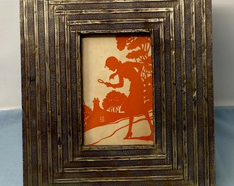 Framed Nancy Drew Picture Book Endpaper Upcycled Vintage Made From Orange Silhouette Profile Endpaper of Nancy