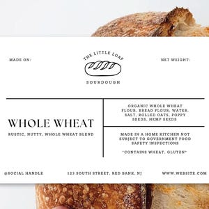 Editable Sourdough Bread Cottage Label, 4x6, Sourdough Label Template, Sourdough Ingredient Label, Cottage Law Bakery Label