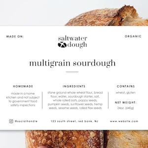 Editable Sourdough Bread Cottage Label, 4x6, Sourdough Label Template, Sourdough Ingredient Label, Cottage Law Bakery Label