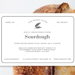 Editable Sourdough Bread Cottage Label, 4x6, Sourdough Label Template, Sourdough Ingredient Label, Cottage Law Bakery Label