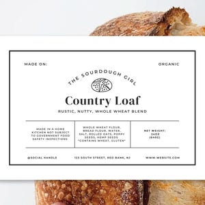 Bearbeitbares Sauerteigbrot Cottage Label, 4x6, Sauerteigetikettenvorlage, Etikett für Sauerteigzutaten, Cottage Law Bakery Label