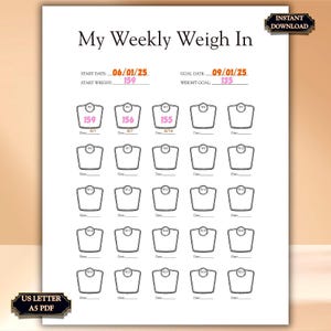 Weight Loss Tracker: 25 Week Fitness Journal (Digital & Printable PDF)